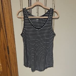 a.n.a Black and White Striped V-Neck Tank Top